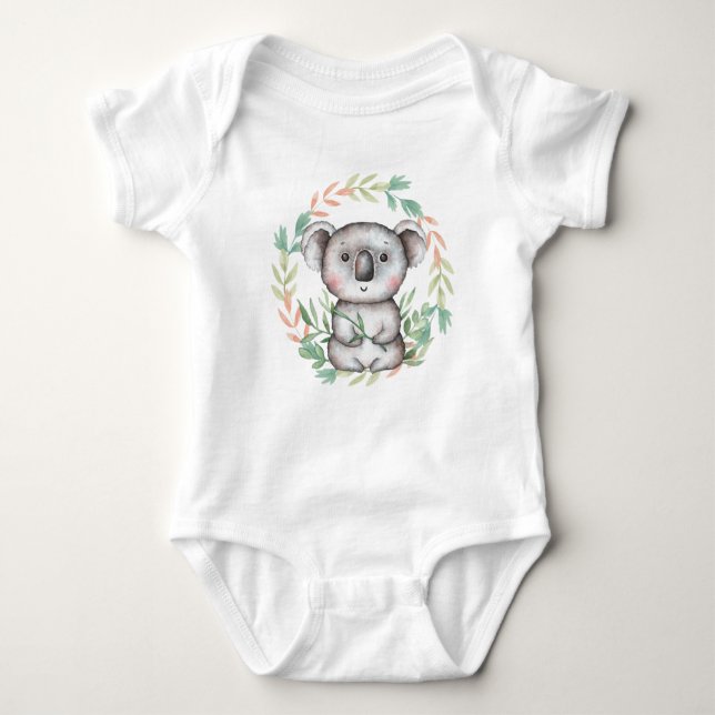 Niedlicher Koala Bären Leaf Wreath Baby Bodysuit Baby Strampler (Vorderseite)