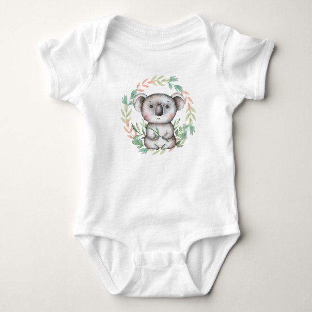 Niedlicher Koala Bären Leaf Wreath Baby Bodysuit Strampler (Vorderseite)