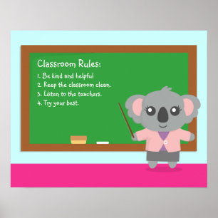 Niedlicher Koala-Bärenlehrer im Klassenzimmer Rege Poster