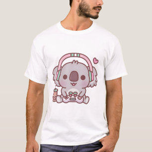 Niedlicher Koala-Bärenspieler mit Kopfhörer und Ga T-Shirt