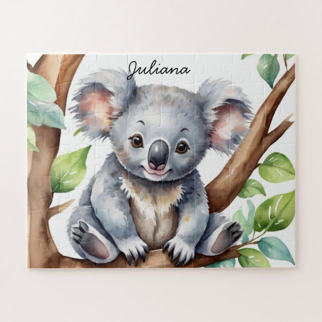 Niedlicher Koala Bear Wasserfarbe Personalisiert Puzzle (Horizontal)