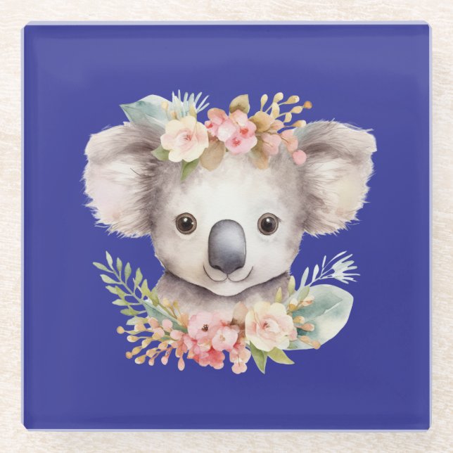Niedlicher Koala Blau Glasuntersetzer (Vorderseite)