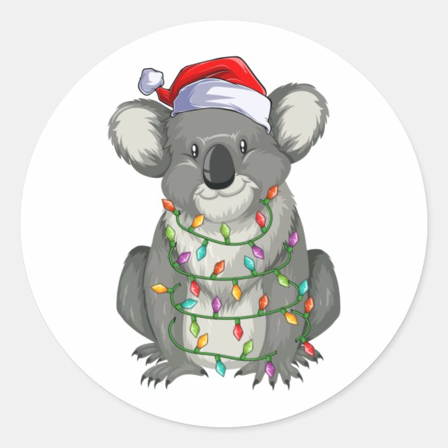 Niedlicher Koala im Weihnachtslicht Runder Aufkleber (Vorderseite)