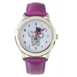 Niedlicher Koala in einem schwarzen Top Hat Armbanduhr