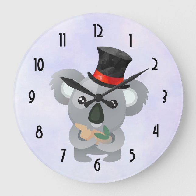 Niedlicher Koala in einem schwarzen Top Hat Große Wanduhr (Vorderseite)