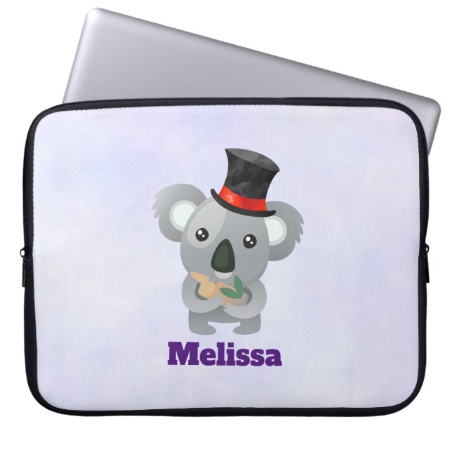 Niedlicher Koala in einem schwarzen Top Hat Laptopschutzhülle (Vorderseite)