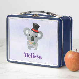 Niedlicher Koala in einem schwarzen Top Hat Metall Lunch Box