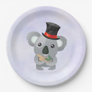 Niedlicher Koala in einem schwarzen Top Hat Pappteller