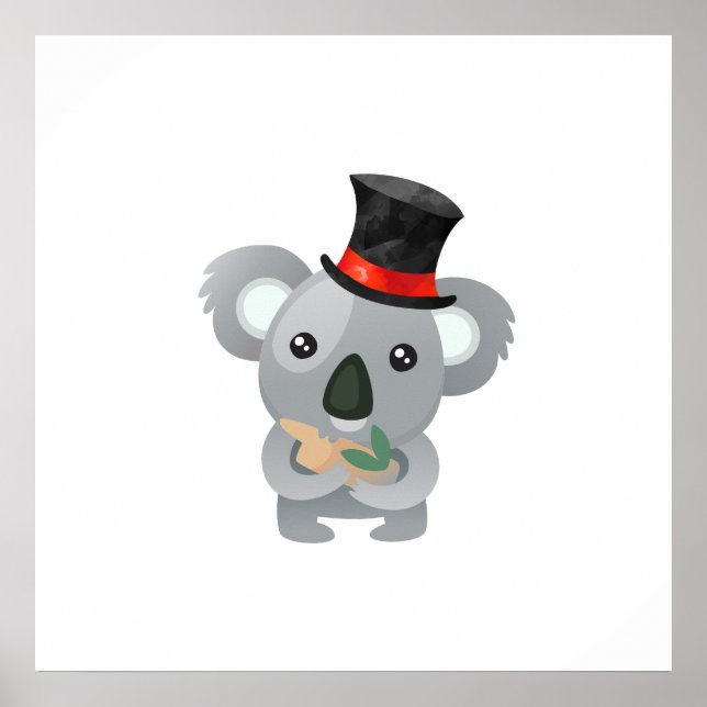Niedlicher Koala in einem schwarzen Top Hat Poster (Vorne)