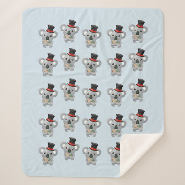 Niedlicher Koala in einem schwarzen Top Hat Sherpadecke (Vorderseite)