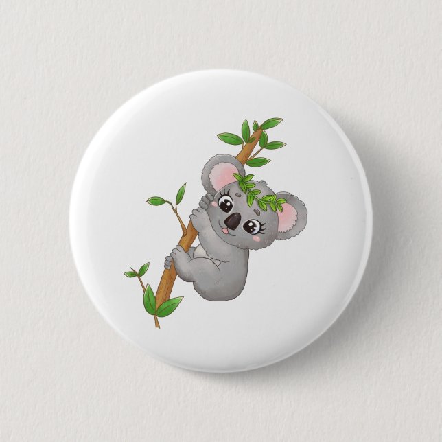 Niedlicher Koala-Kletterbaum Button (Vorderseite)