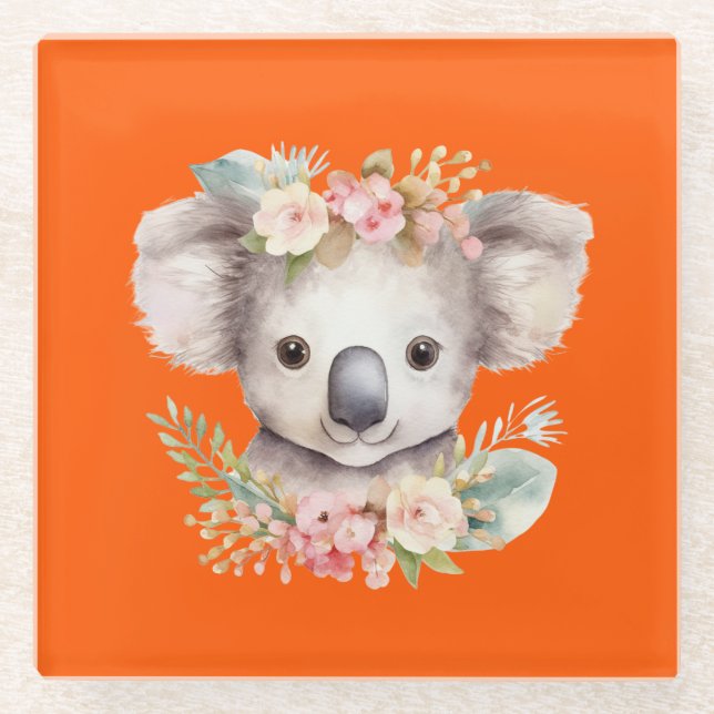 Niedlicher Koala Orange Glasuntersetzer (Vorderseite)