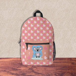 Niedlicher Koala- und rosa Herz-Kid-Schulrucksack Bedruckter Rucksack
