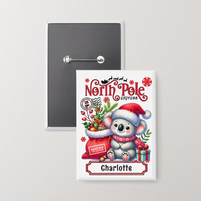 Niedlicher Koala Weihnachten Personalisierter Name Button (Vorderseite/Rückseite)