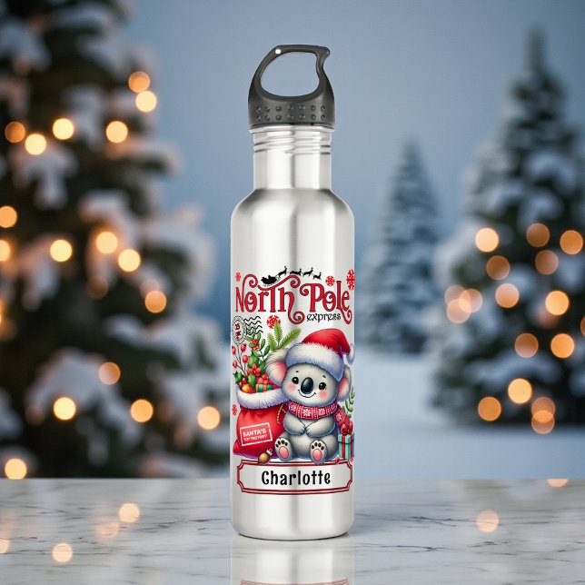 Niedlicher Koala Weihnachten Personalisierter Name Edelstahlflasche (Von Creator hochgeladen)