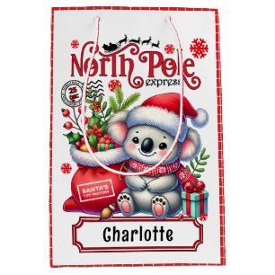 Niedlicher Koala Weihnachten Personalisierter Name Mittlere Geschenktüte
