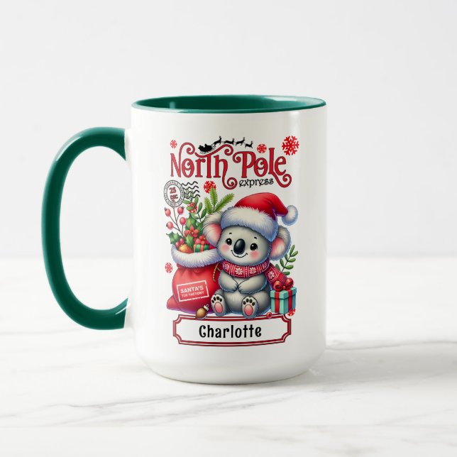 Niedlicher Koala Weihnachten Personalisierter Name Tasse (Links)