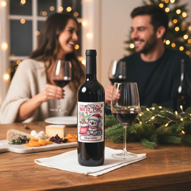Niedlicher Koala Weihnachten Personalisierter Name Weinetikett (Von Creator hochgeladen)