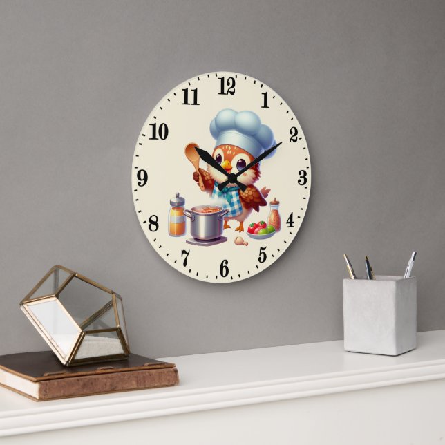 Niedlicher Koch Große Wanduhr (Büro)