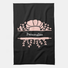 Niedlicher Koch-Hut Button-Roller Pink Schwarz Geschirrtuch