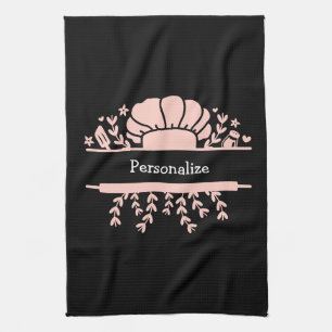 Niedlicher Koch-Hut Button-Roller Pink Schwarz Geschirrtuch