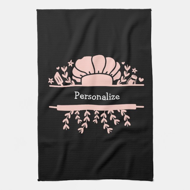 Niedlicher Koch-Hut Button-Roller Pink Schwarz Geschirrtuch (Vertikal)