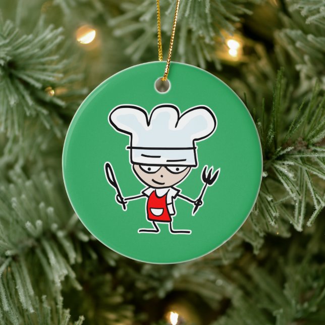 Niedlicher Koch kochen Cartoon Weihnachts-Foto Keramik Ornament (Baum)
