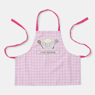 Niedlicher Koch Kochen Personalisiert Pink Gingham Schürze