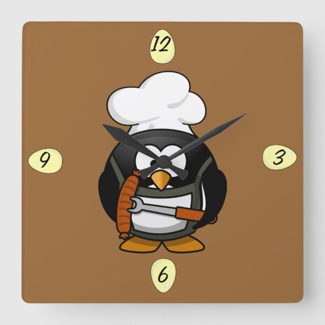 Niedlicher Koch Pinguin - Uhr (Vorderseite)