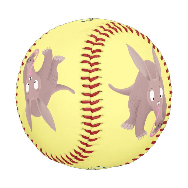 Niedlicher komischer Aardvark-Cartoon Baseball (Schrägansicht)