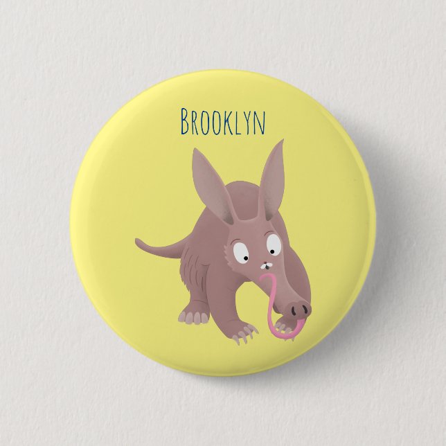 Niedlicher komischer Aardvark-Cartoon Button (Vorderseite)