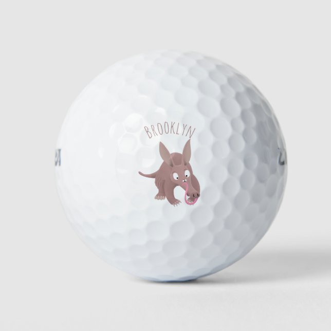 Niedlicher komischer Aardvark-Cartoon Golfball (Vorderseite)
