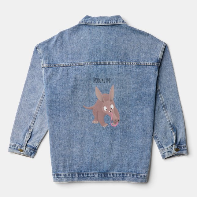 Niedlicher komischer Aardvark-Cartoon Jeansjacke (Rückseite)