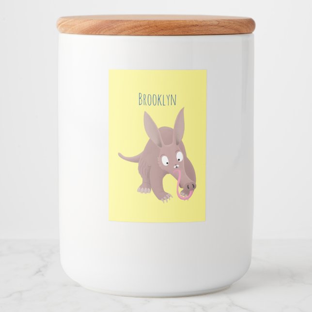 Niedlicher komischer Aardvark-Cartoon Lebensmitteletikett (Vorderseite)