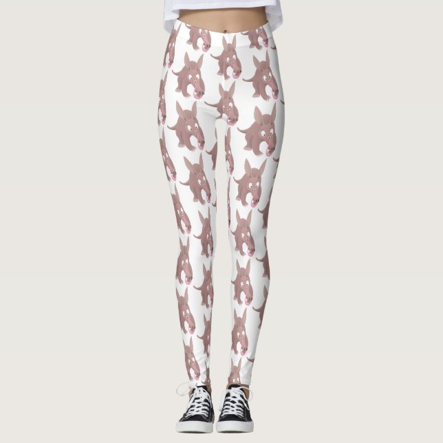 Niedlicher komischer Aardvark-Cartoon Leggings (Vorderseite)