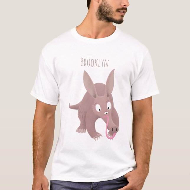 Niedlicher komischer Aardvark-Cartoon T-Shirt (Vorderseite)