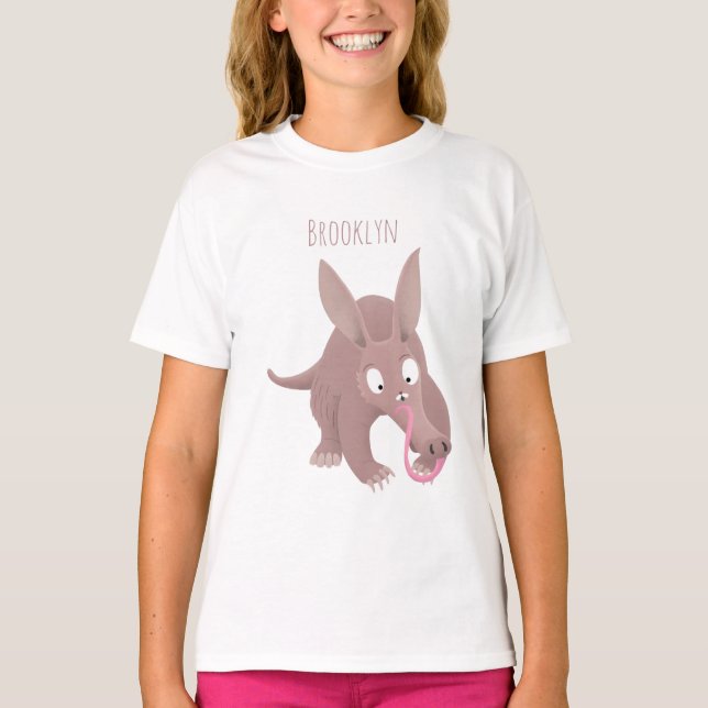 Niedlicher komischer Aardvark-Cartoon T-Shirt (Vorderseite)