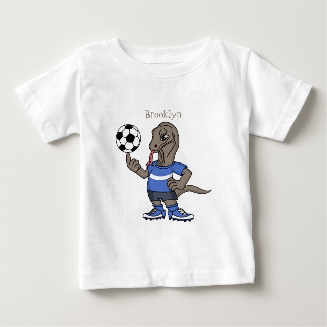 Niedlicher Komodo-Drache beim Fußballspielen Carto Baby T-shirt (Vorderseite)