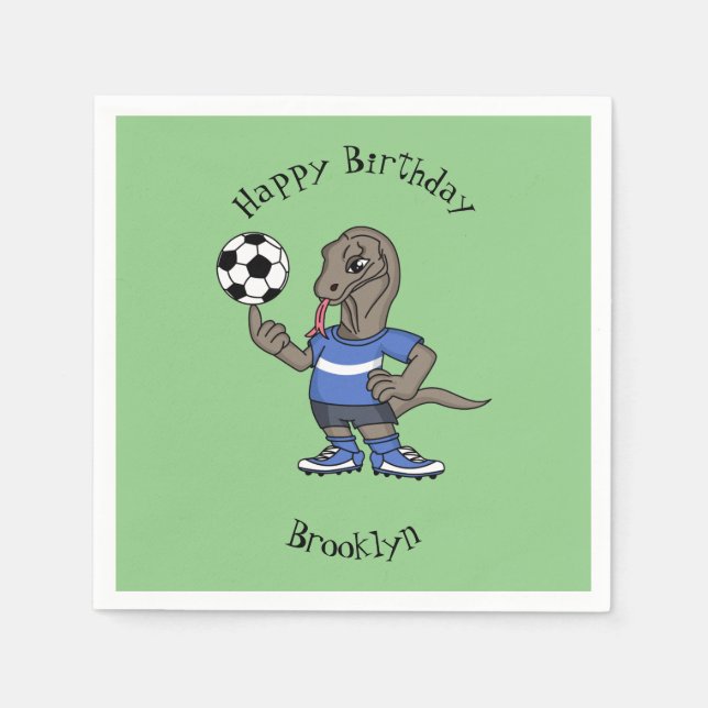 Niedlicher Komodo-Drache beim Fußballspielen Carto Serviette (Vorderseite)