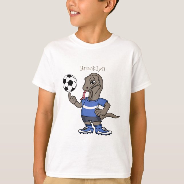 Niedlicher Komodo-Drache beim Fußballspielen Carto T-Shirt (Vorderseite)
