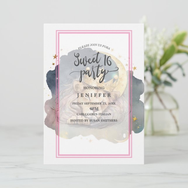 Niedlicher König Löwen schlafend auf dem Mond Einladung (Stehend Vorderseite)