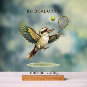Niedlicher Kookaburra spielt Tennis-Volley in der  Acrylschild