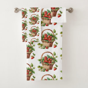 Niedlicher Korb voller Erdbeeren Badhandtuch Set