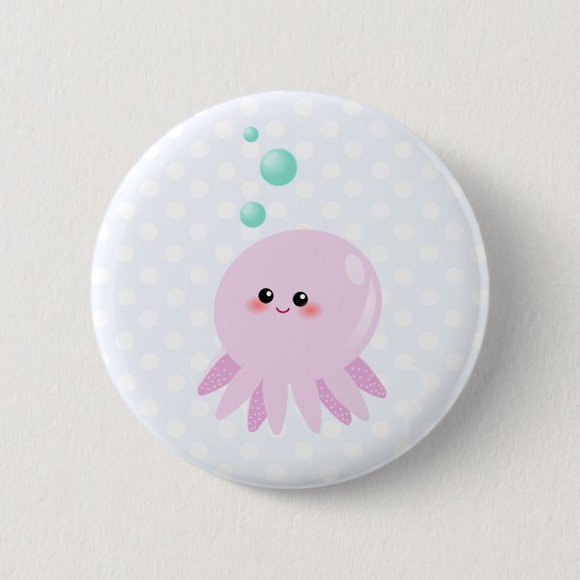 Niedlicher Kraken-Cartoon Button (Vorderseite)
