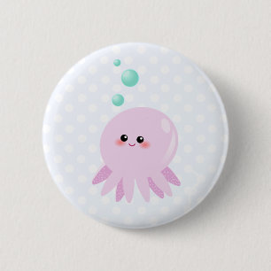Niedlicher Kraken-Cartoon Button