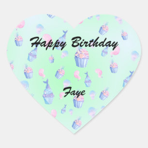 niedlicher Kuchen Süße Meerjungfrau Geburtstagspar Herz-Aufkleber