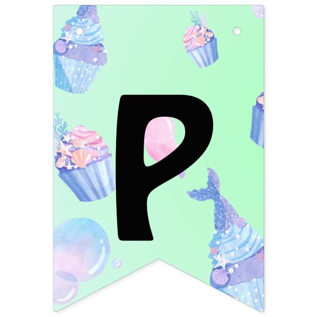 niedlicher Kuchen Süße Meerjungfrau Geburtstagspar Wimpelkette (Vierte Fahne)