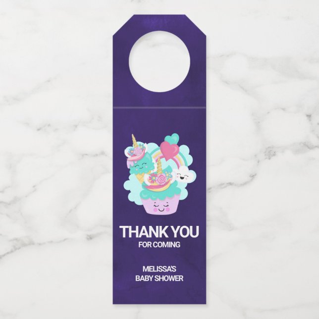 Niedlicher Kuchen und glückliche Eiscreme Danke Flaschenanhänger (Vorderseite)