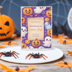 Niedlicher Kürbis Halloween Bash Orange Lila Einladung
