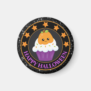 Niedlicher Kürbis Halloween Cupcake Magnet